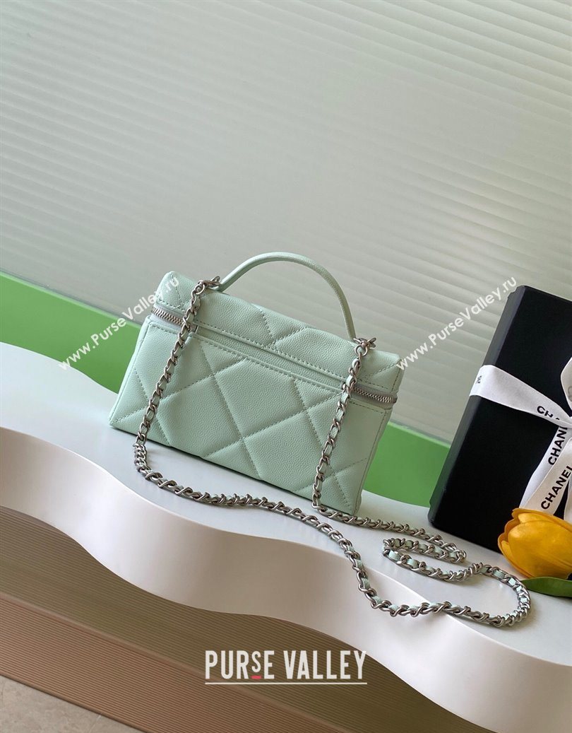 Chanel Grained Shiny Calfskin Vanity Case with Chain and Top Handle Light Green/Silver 2025 AP4936 (yezi-251010139)