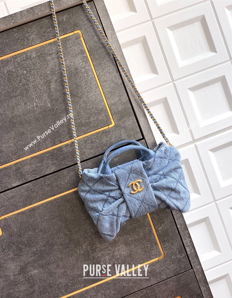 Chanel Quilted Denim Mini Bow Bag Light Blue 2025 AS5849 (yezi-251011032)