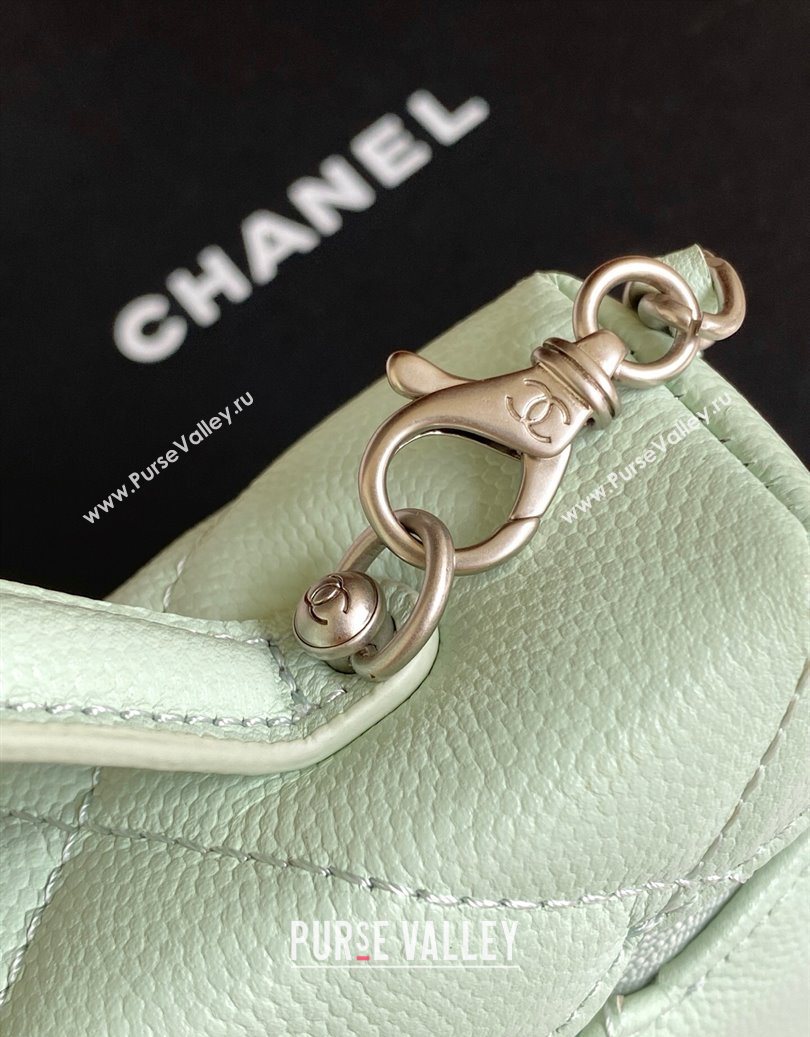 Chanel Grained Shiny Calfskin Vanity Case with Chain and Top Handle Light Green/Silver 2025 AP4936 (yezi-251010139)