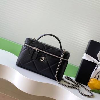 Chanel Grained Shiny Calfskin Vanity Case with Chain and Top Handle Black/Silver 2025 AP4936 (yezi-251010140)
