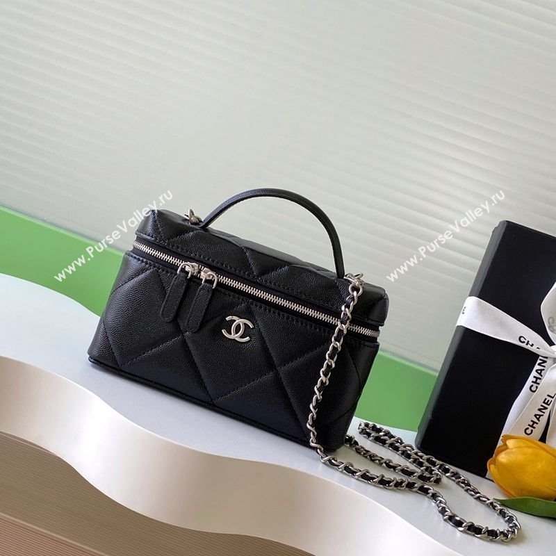 Chanel Grained Shiny Calfskin Vanity Case with Chain and Top Handle Black/Silver 2025 AP4936 (yezi-251010140)
