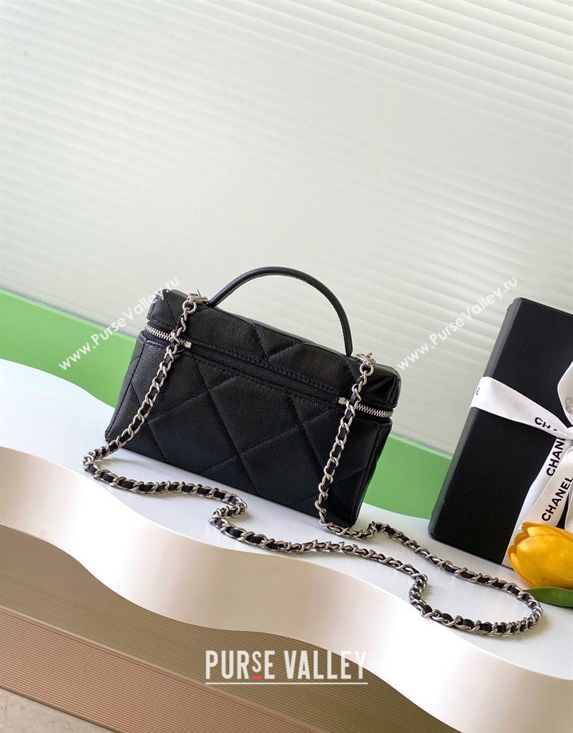 Chanel Grained Shiny Calfskin Vanity Case with Chain and Top Handle Black/Silver 2025 AP4936 (yezi-251010140)