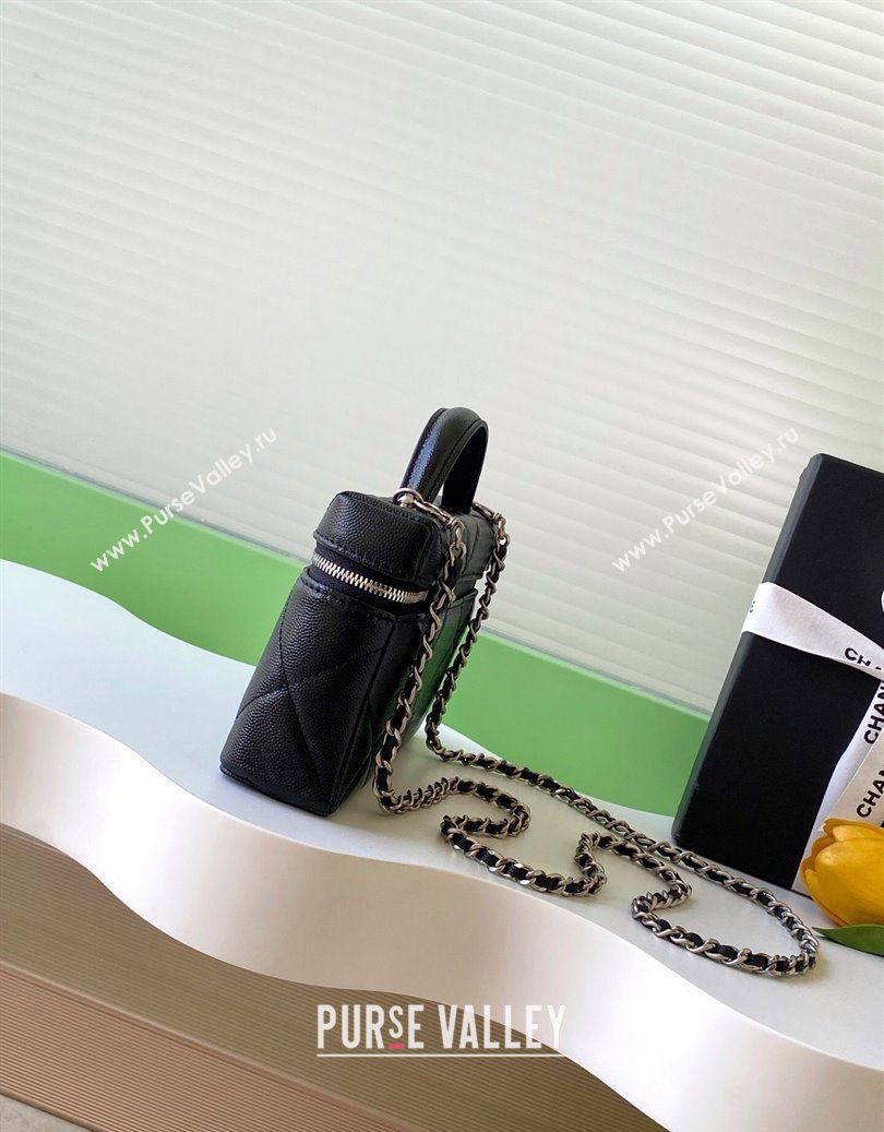 Chanel Grained Shiny Calfskin Vanity Case with Chain and Top Handle Black/Silver 2025 AP4936 (yezi-251010140)