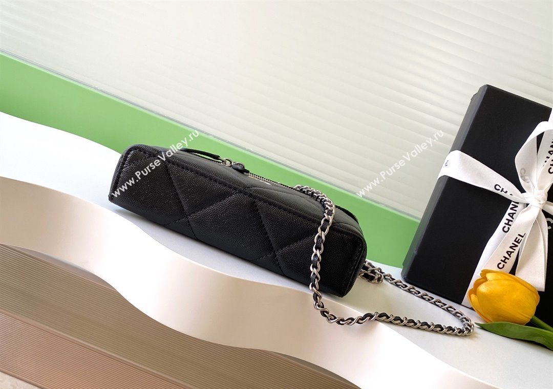 Chanel Grained Shiny Calfskin Vanity Case with Chain and Top Handle Black/Silver 2025 AP4936 (yezi-251010140)