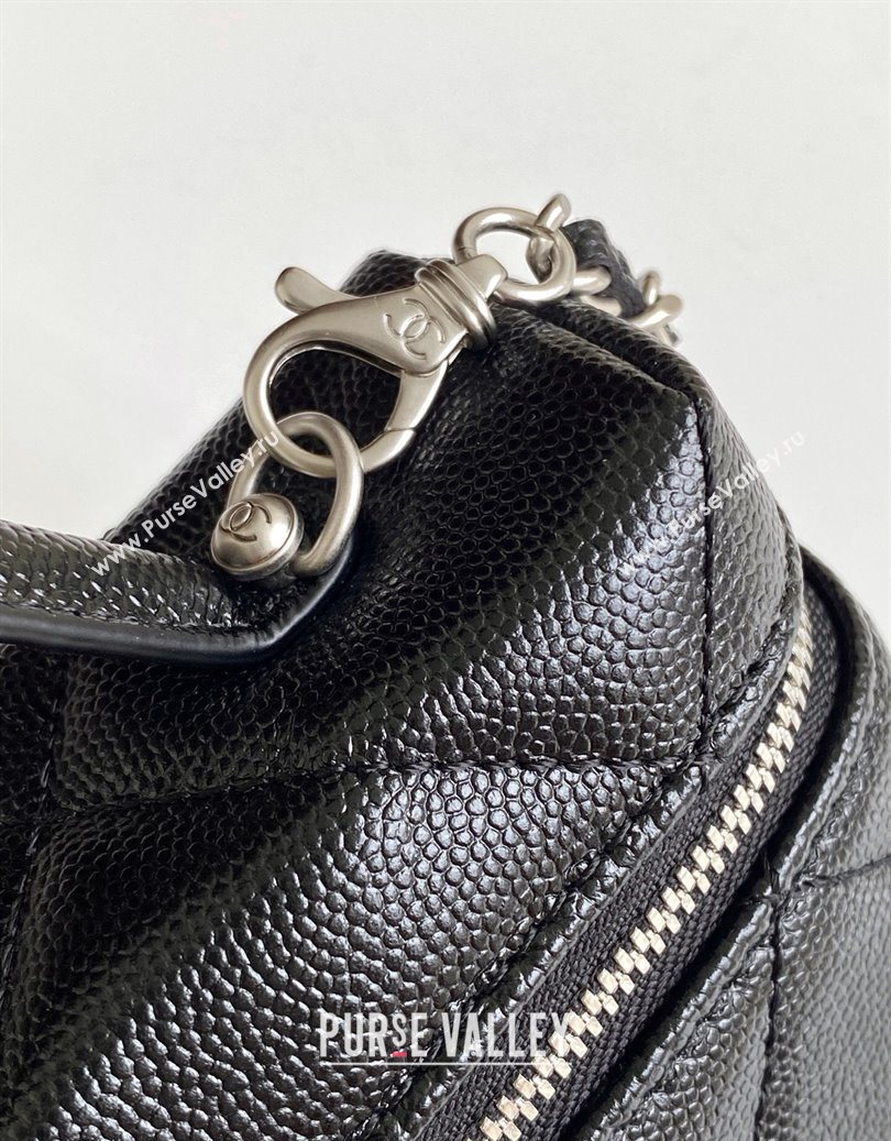 Chanel Grained Shiny Calfskin Vanity Case with Chain and Top Handle Black/Silver 2025 AP4936 (yezi-251010140)
