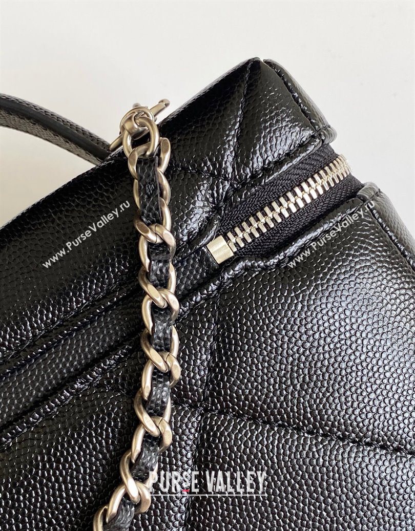 Chanel Grained Shiny Calfskin Vanity Case with Chain and Top Handle Black/Silver 2025 AP4936 (yezi-251010140)