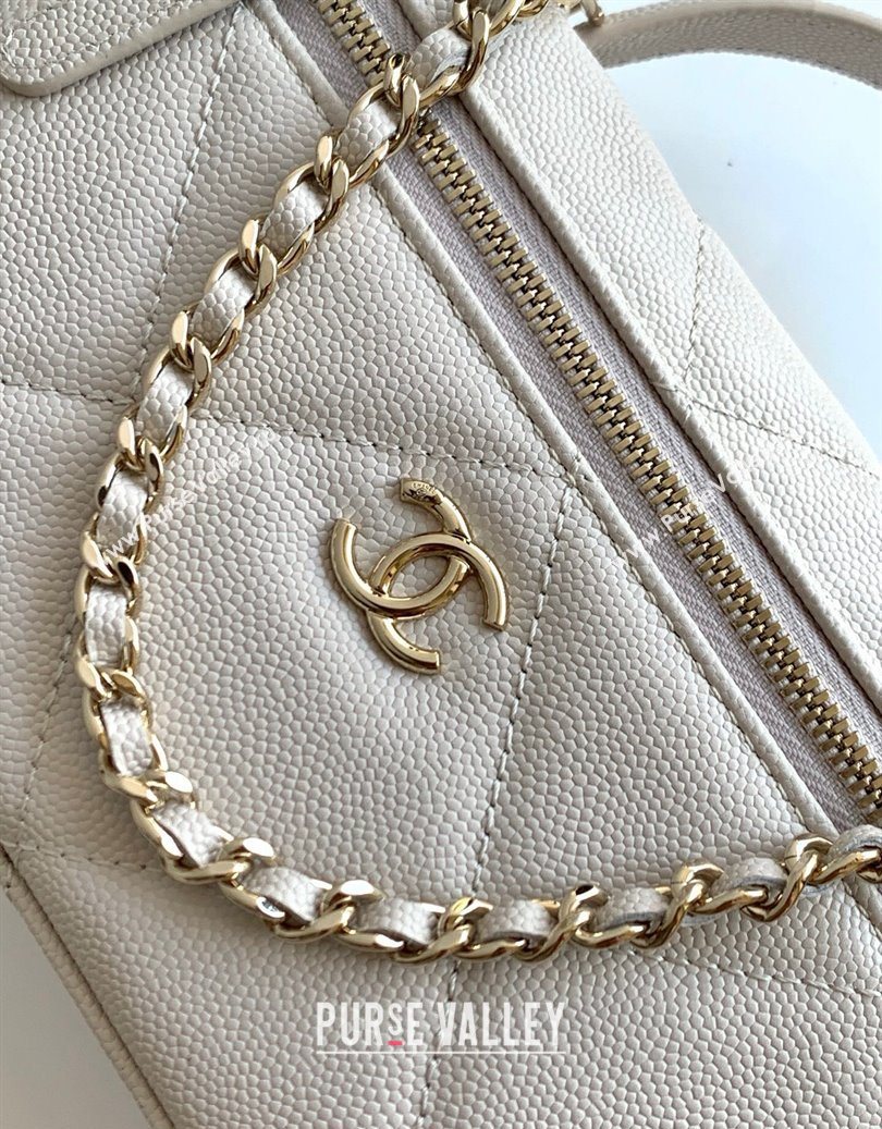 Chanel Grained Shiny Calfskin Vanity Case with Chain and Top Handle Pale Grey/Gold 2025 AP4936 (yezi-251010142)
