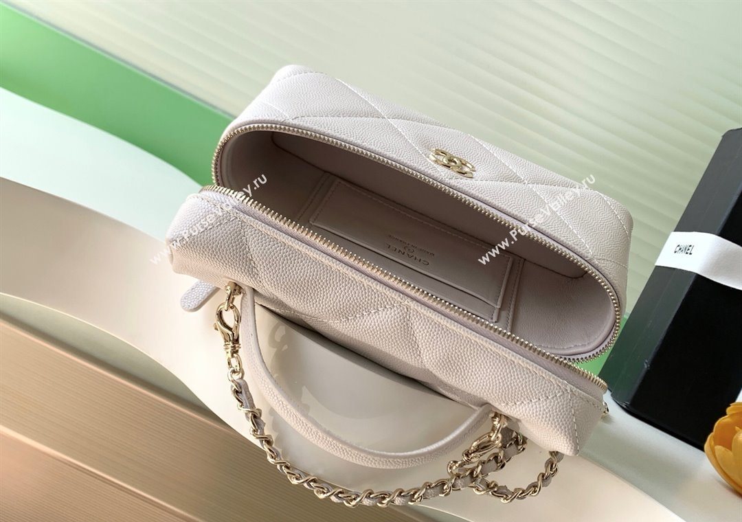 Chanel Grained Shiny Calfskin Vanity Case with Chain and Top Handle Pale Grey/Gold 2025 AP4936 (yezi-251010142)