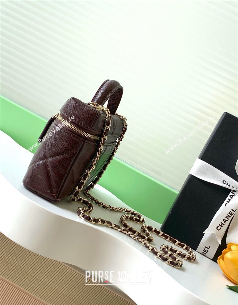 Chanel Grained Shiny Calfskin Vanity Case with Chain and Top Handle Dark Brown/Gold 2025 AP4936 (yezi-251010143)