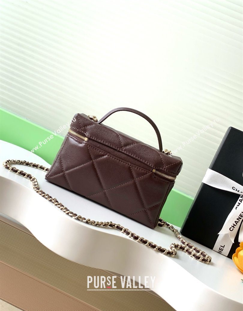Chanel Grained Shiny Calfskin Vanity Case with Chain and Top Handle Dark Brown/Gold 2025 AP4936 (yezi-251010143)
