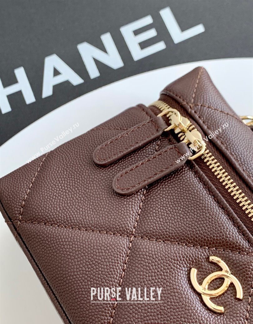 Chanel Grained Shiny Calfskin Vanity Case with Chain and Top Handle Dark Brown/Gold 2025 AP4936 (yezi-251010143)