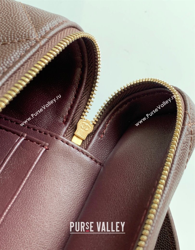 Chanel Grained Shiny Calfskin Vanity Case with Chain and Top Handle Dark Brown/Gold 2025 AP4936 (yezi-251010143)