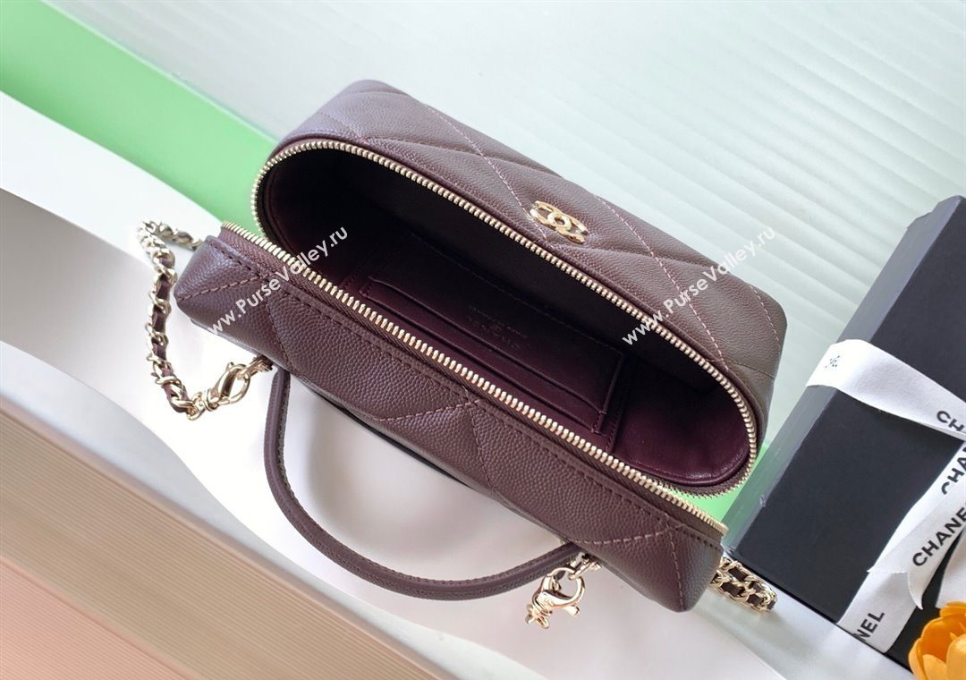 Chanel Grained Shiny Calfskin Vanity Case with Chain and Top Handle Dark Brown/Gold 2025 AP4936 (yezi-251010143)