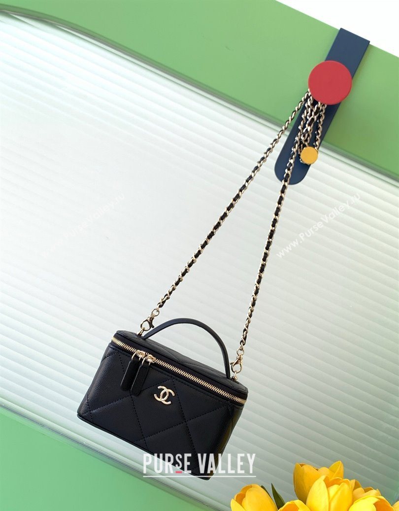 Chanel Grained Shiny Calfskin Long Vanity with Chain and Top Handle Black 2025 AP4933 (yezi-251010144)