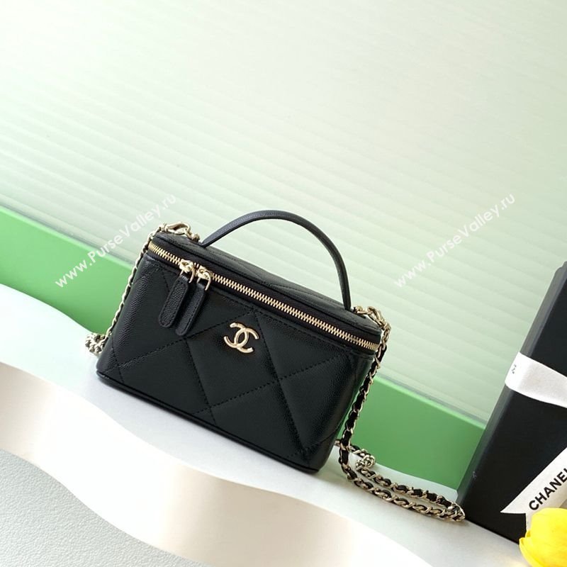 Chanel Grained Shiny Calfskin Long Vanity with Chain and Top Handle Black 2025 AP4933 (yezi-251010144)