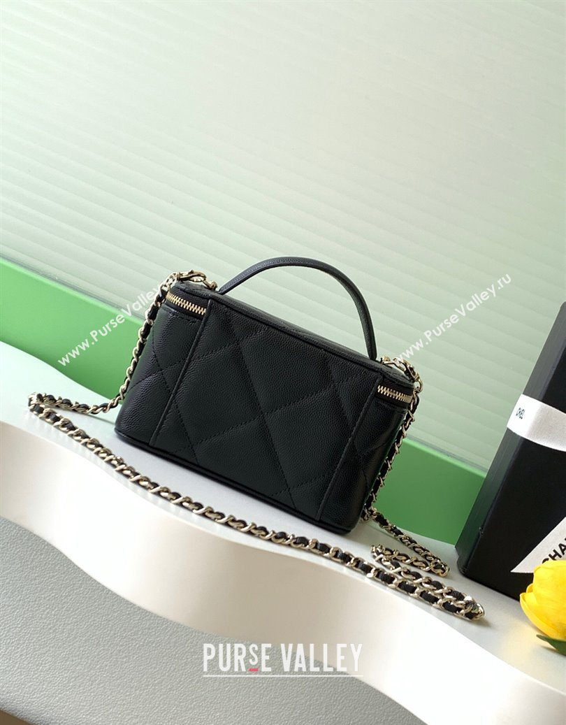 Chanel Grained Shiny Calfskin Long Vanity with Chain and Top Handle Black 2025 AP4933 (yezi-251010144)
