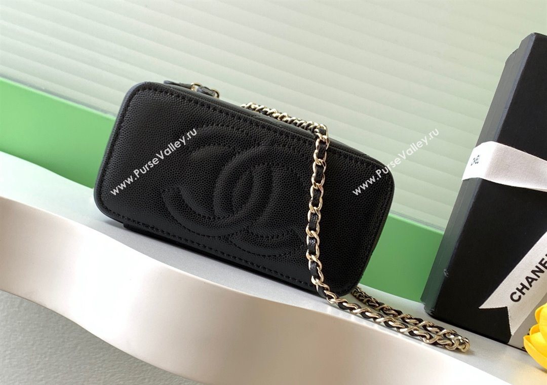 Chanel Grained Shiny Calfskin Long Vanity with Chain and Top Handle Black 2025 AP4933 (yezi-251010144)