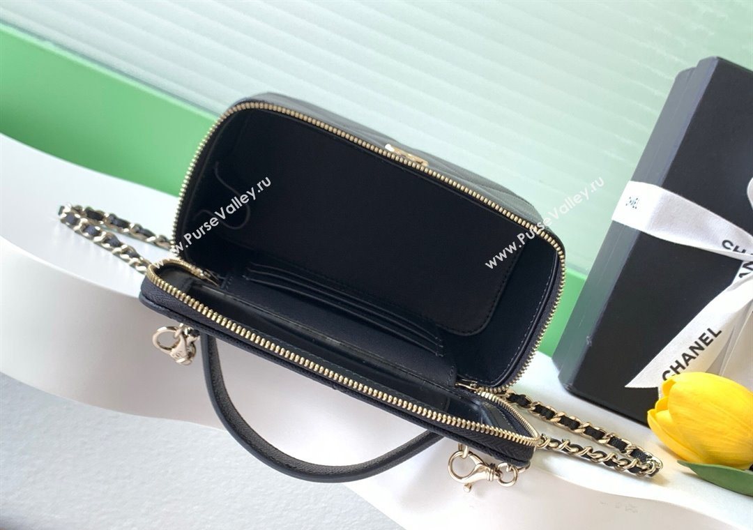 Chanel Grained Shiny Calfskin Long Vanity with Chain and Top Handle Black 2025 AP4933 (yezi-251010144)