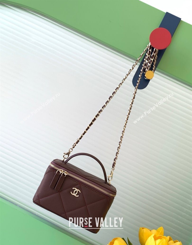 Chanel Grained Shiny Calfskin Long Vanity with Chain and Top Handle Brown 2025 AP4933 (yezi-251010145)