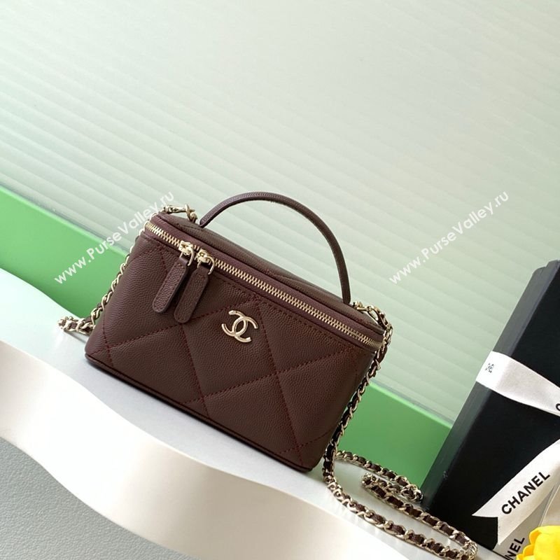 Chanel Grained Shiny Calfskin Long Vanity with Chain and Top Handle Brown 2025 AP4933 (yezi-251010145)