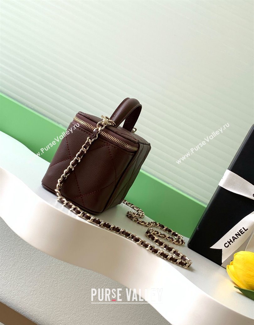 Chanel Grained Shiny Calfskin Long Vanity with Chain and Top Handle Brown 2025 AP4933 (yezi-251010145)