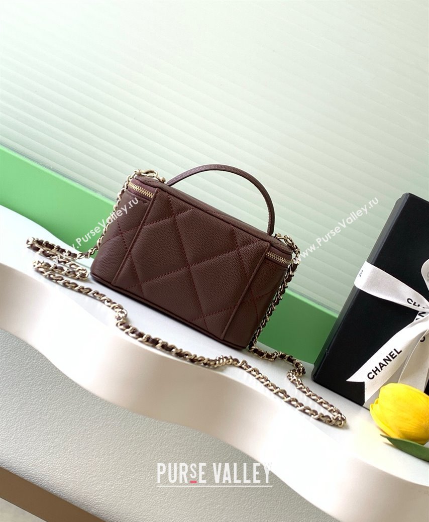 Chanel Grained Shiny Calfskin Long Vanity with Chain and Top Handle Brown 2025 AP4933 (yezi-251010145)