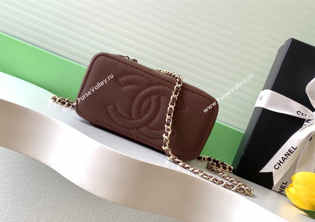 Chanel Grained Shiny Calfskin Long Vanity with Chain and Top Handle Brown 2025 AP4933 (yezi-251010145)