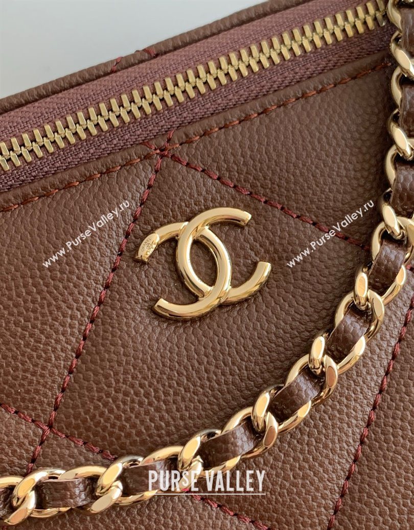 Chanel Grained Shiny Calfskin Long Vanity with Chain and Top Handle Brown 2025 AP4933 (yezi-251010145)