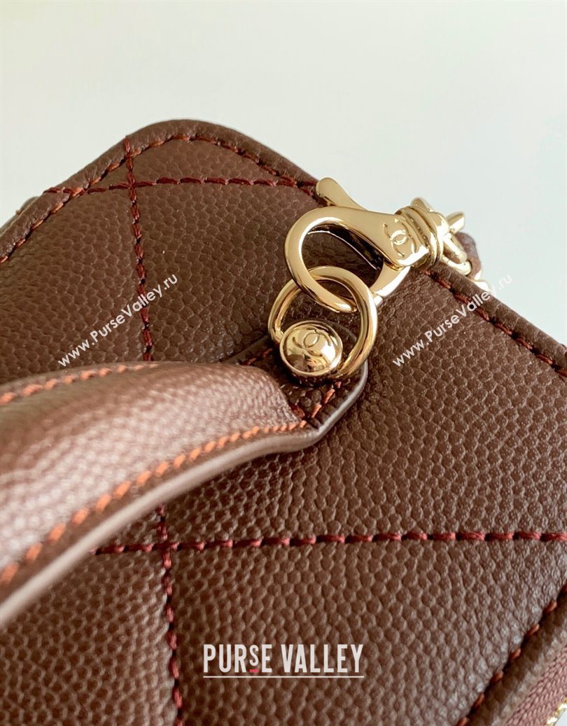 Chanel Grained Shiny Calfskin Long Vanity with Chain and Top Handle Brown 2025 AP4933 (yezi-251010145)