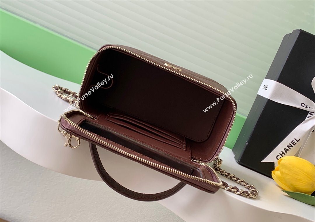 Chanel Grained Shiny Calfskin Long Vanity with Chain and Top Handle Brown 2025 AP4933 (yezi-251010145)