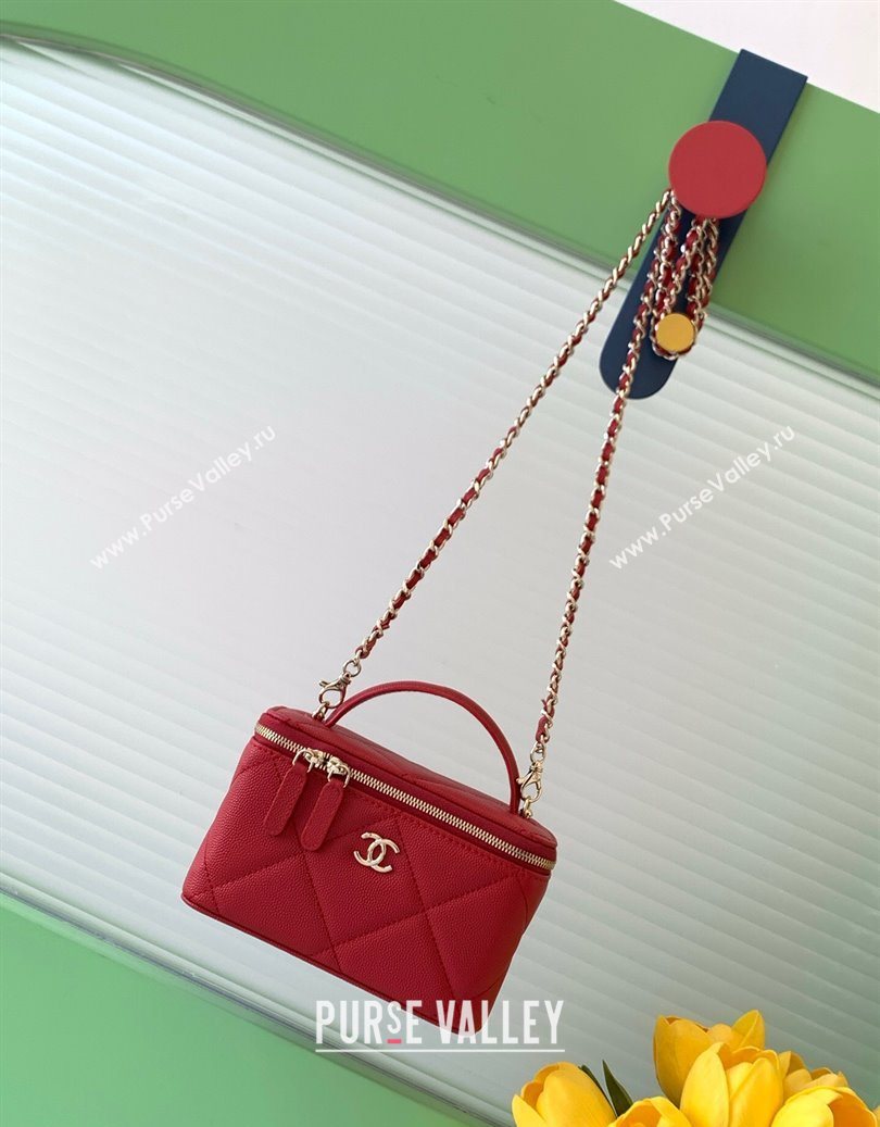 Chanel Grained Shiny Calfskin Long Vanity with Chain and Top Handle Red 2025 AP4933 (yezi-251010146)