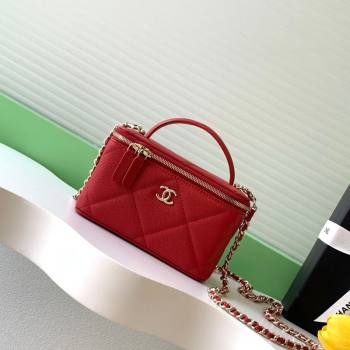 Chanel Grained Shiny Calfskin Long Vanity with Chain and Top Handle Red 2025 AP4933 (yezi-251010146)