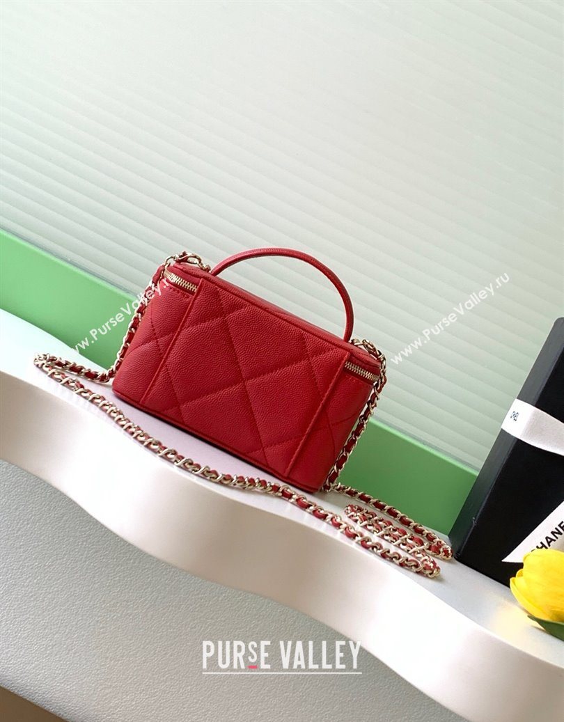 Chanel Grained Shiny Calfskin Long Vanity with Chain and Top Handle Red 2025 AP4933 (yezi-251010146)