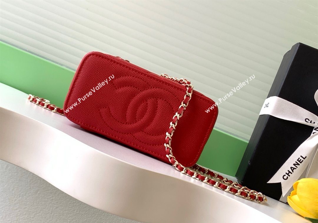 Chanel Grained Shiny Calfskin Long Vanity with Chain and Top Handle Red 2025 AP4933 (yezi-251010146)