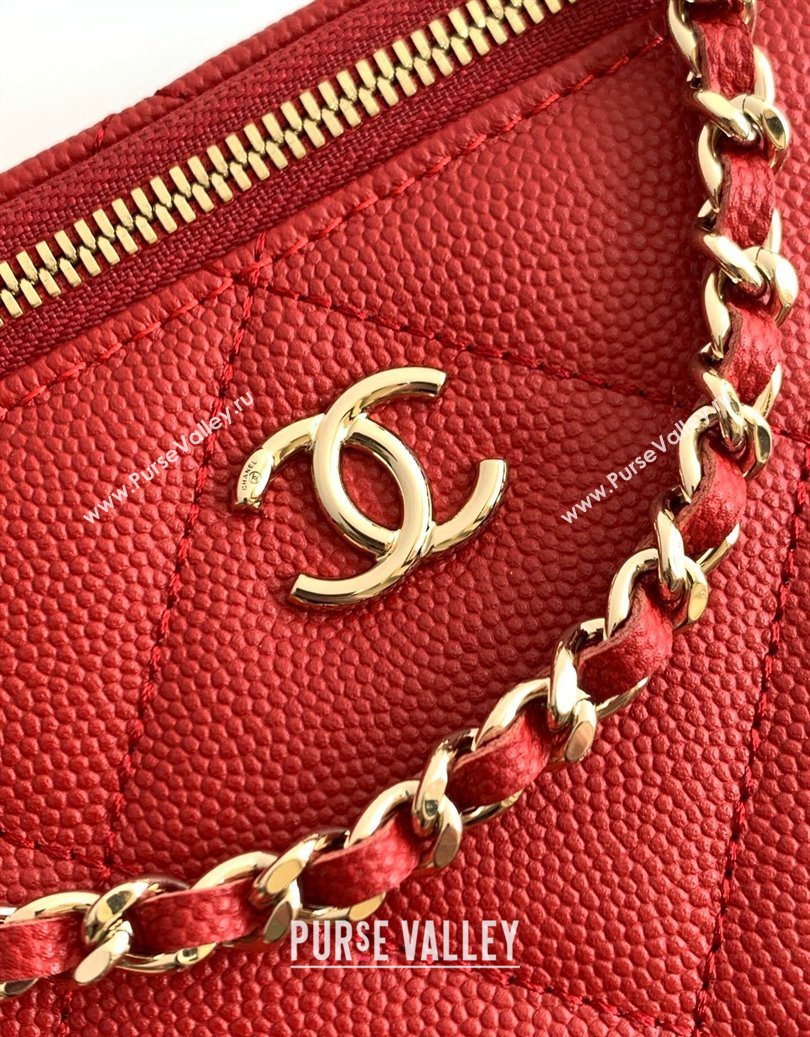 Chanel Grained Shiny Calfskin Long Vanity with Chain and Top Handle Red 2025 AP4933 (yezi-251010146)