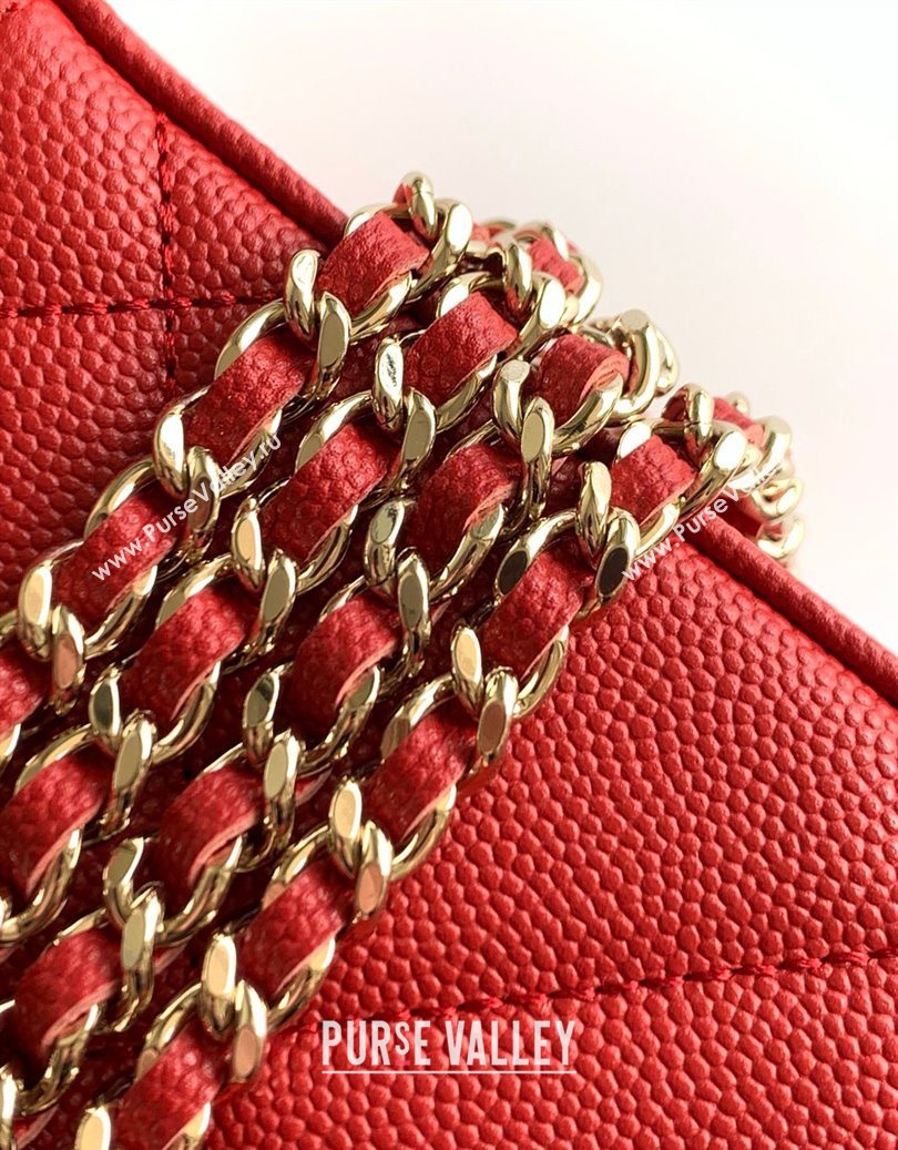 Chanel Grained Shiny Calfskin Long Vanity with Chain and Top Handle Red 2025 AP4933 (yezi-251010146)