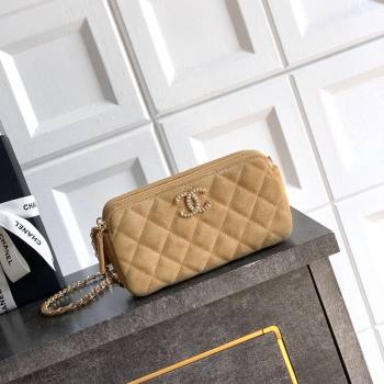 Chanel Suede Zipped Phone Holder with Chain and Strass Brown 2025 CH101102 (yezi-251011041)