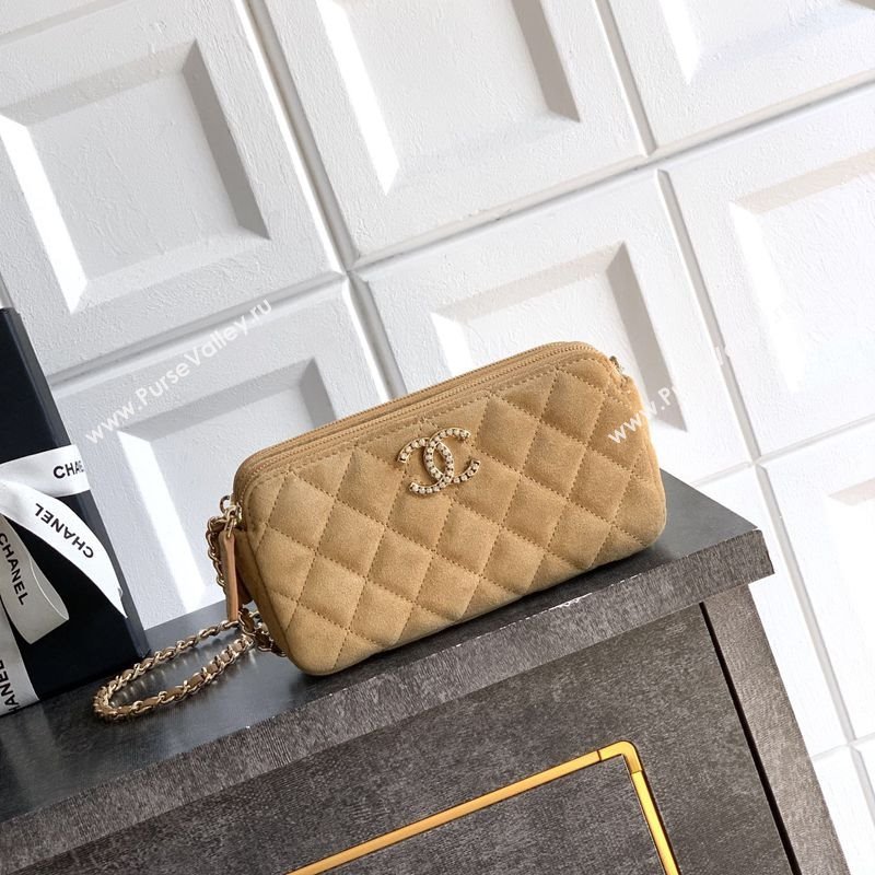 Chanel Suede Zipped Phone Holder with Chain and Strass Brown 2025 CH101102 (yezi-251011041)