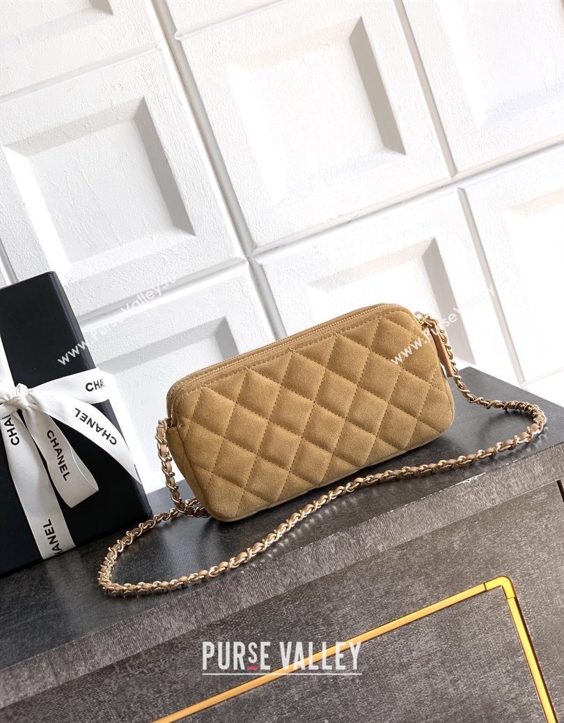 Chanel Suede Zipped Phone Holder with Chain and Strass Brown 2025 CH101102 (yezi-251011041)