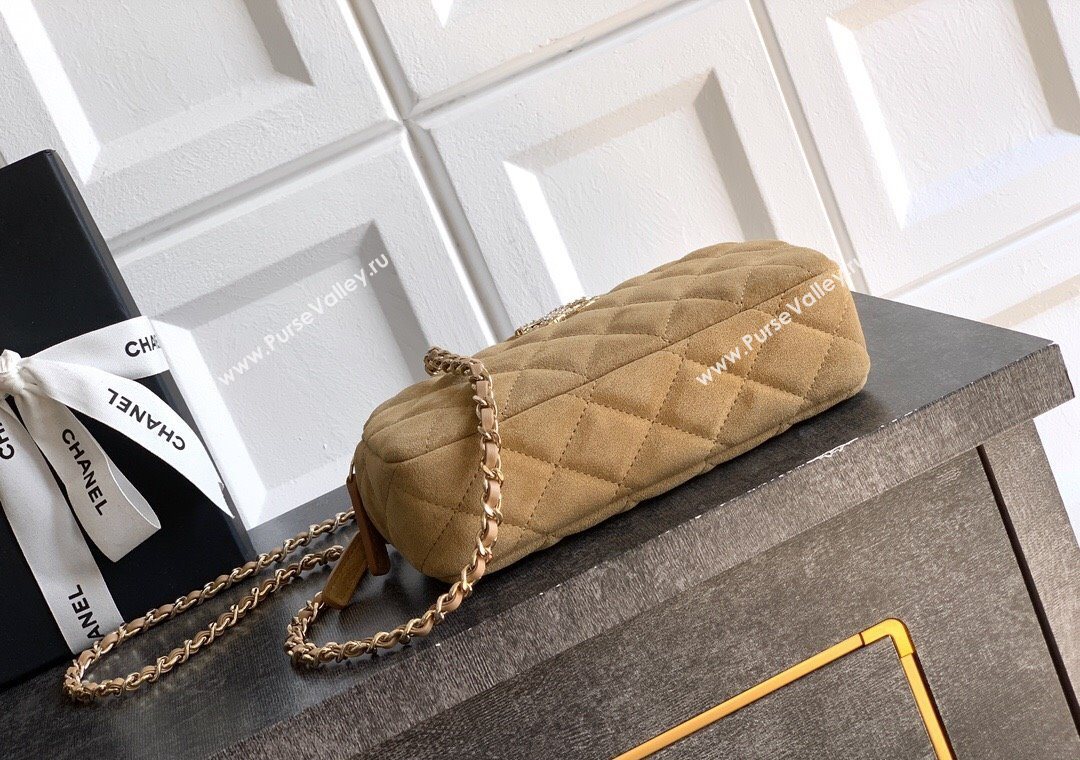 Chanel Suede Zipped Phone Holder with Chain and Strass Brown 2025 CH101102 (yezi-251011041)