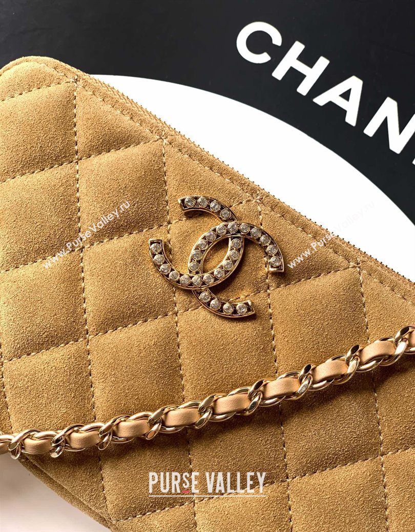 Chanel Suede Zipped Phone Holder with Chain and Strass Brown 2025 CH101102 (yezi-251011041)