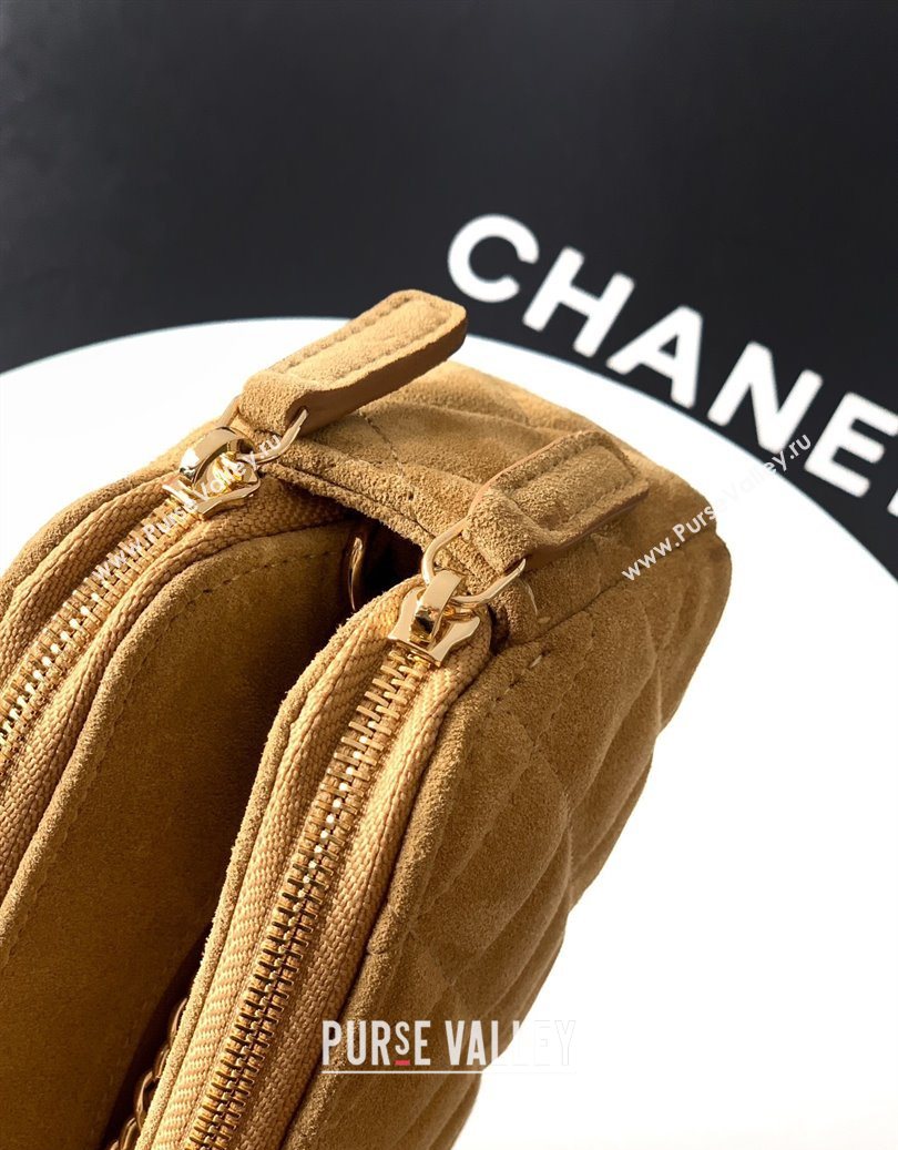 Chanel Suede Zipped Phone Holder with Chain and Strass Brown 2025 CH101102 (yezi-251011041)