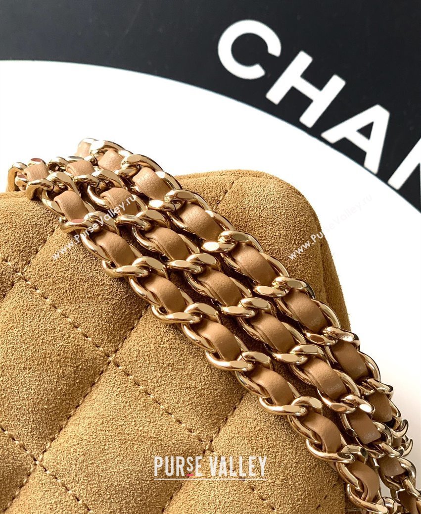 Chanel Suede Zipped Phone Holder with Chain and Strass Brown 2025 CH101102 (yezi-251011041)