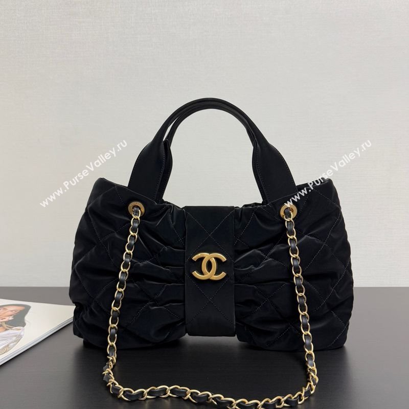 Chanel Velvet-Effect Nylon Bow Bag Black 2025 AS5851 (yezi-251011037)