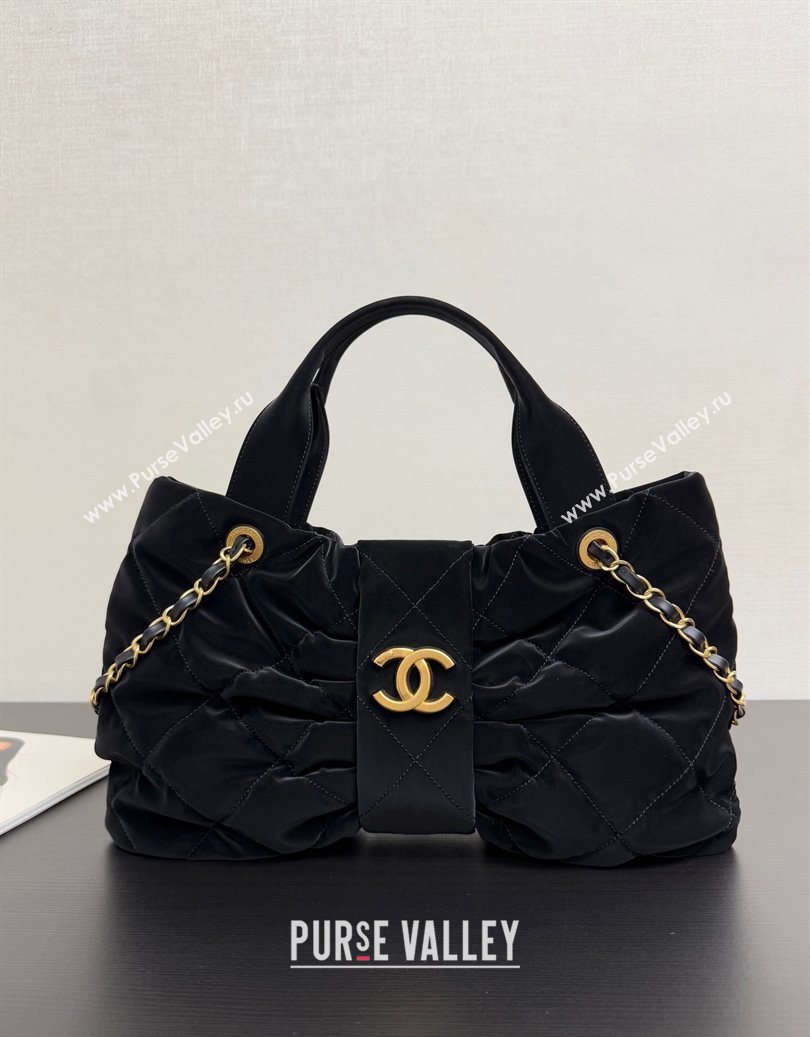 Chanel Velvet-Effect Nylon Bow Bag Black 2025 AS5851 (yezi-251011037)