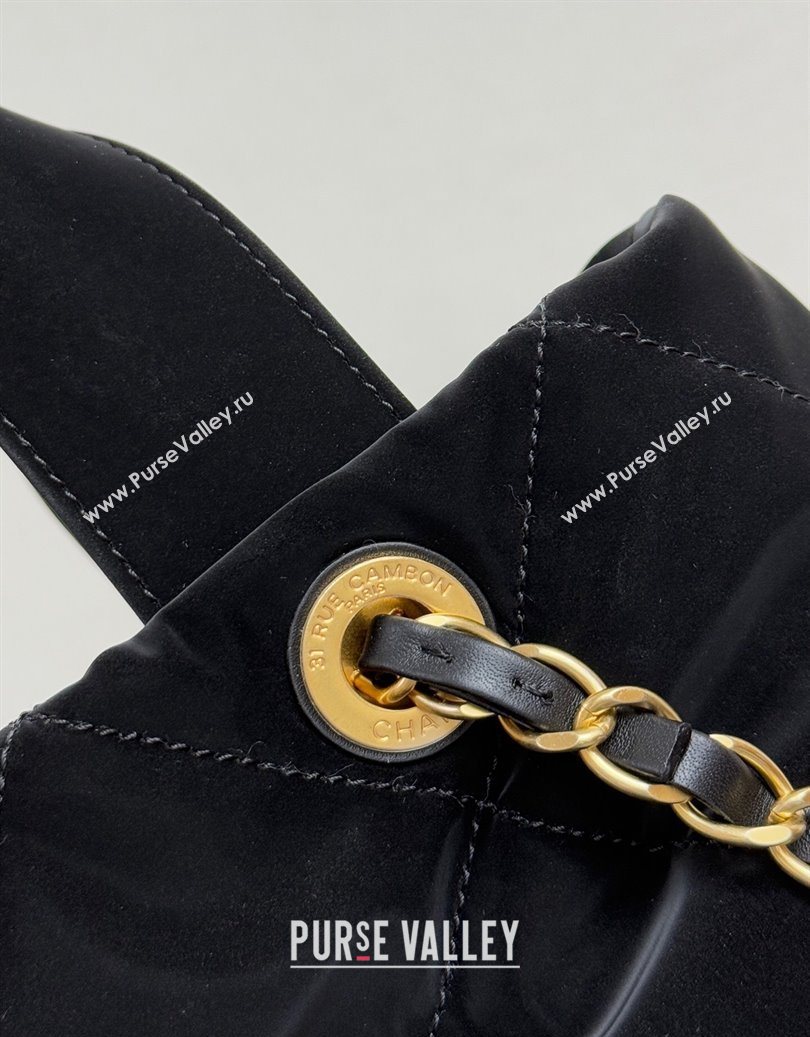 Chanel Velvet-Effect Nylon Bow Bag Black 2025 AS5851 (yezi-251011037)