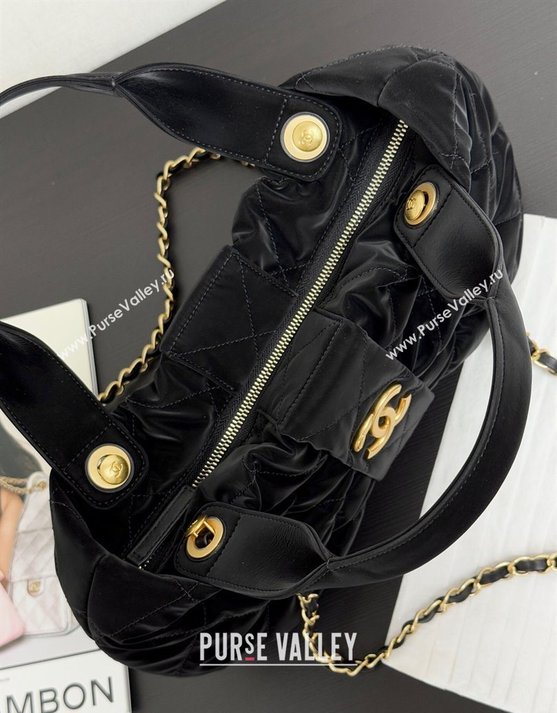 Chanel Velvet-Effect Nylon Bow Bag Black 2025 AS5851 (yezi-251011037)
