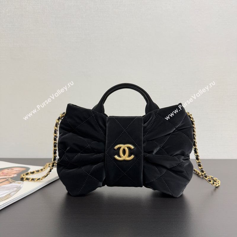 Chanel Velvet-Effect Nylon Mini Bow Bag Black 2025 AS5849 (yezi-251011030)