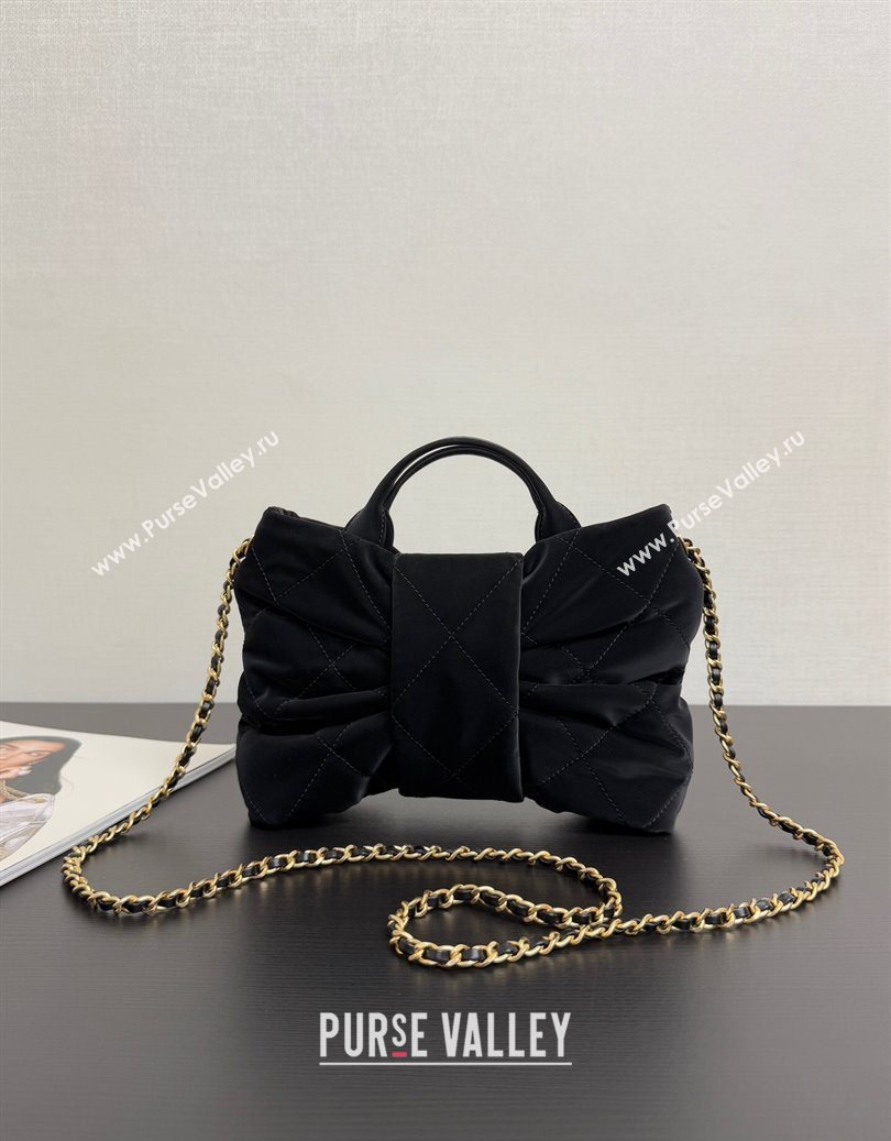 Chanel Velvet-Effect Nylon Mini Bow Bag Black 2025 AS5849 (yezi-251011030)
