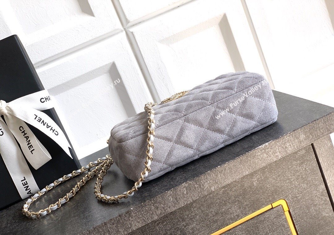 Chanel Suede Zipped Phone Holder with Chain and Strass Grey 2025 CH101102 (yezi-251011042)